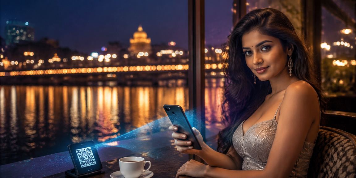 Mobile payment in Ahmedabad riverfront with user in casual clothes